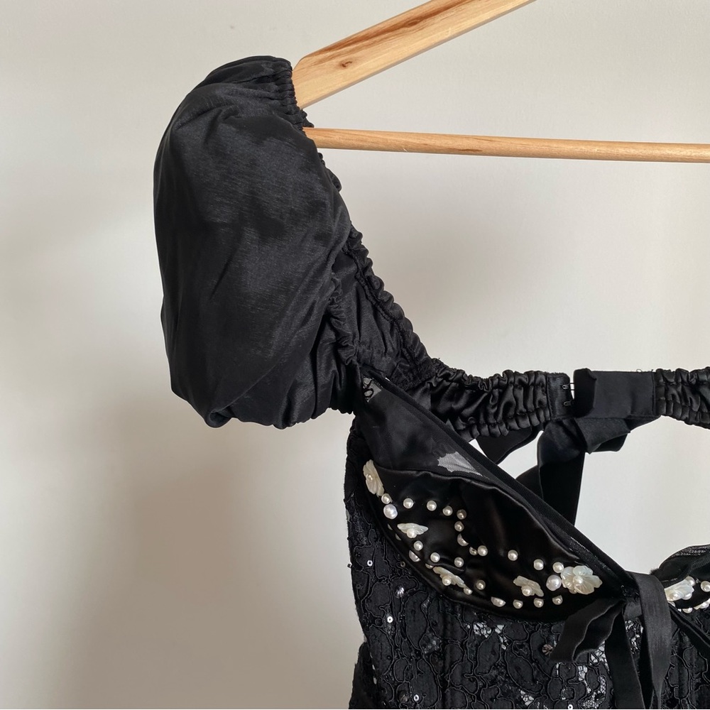 For Love And Lemons Black Embellished Puff-Sleeve Bubble Mini Dress - Picture 5 of 12